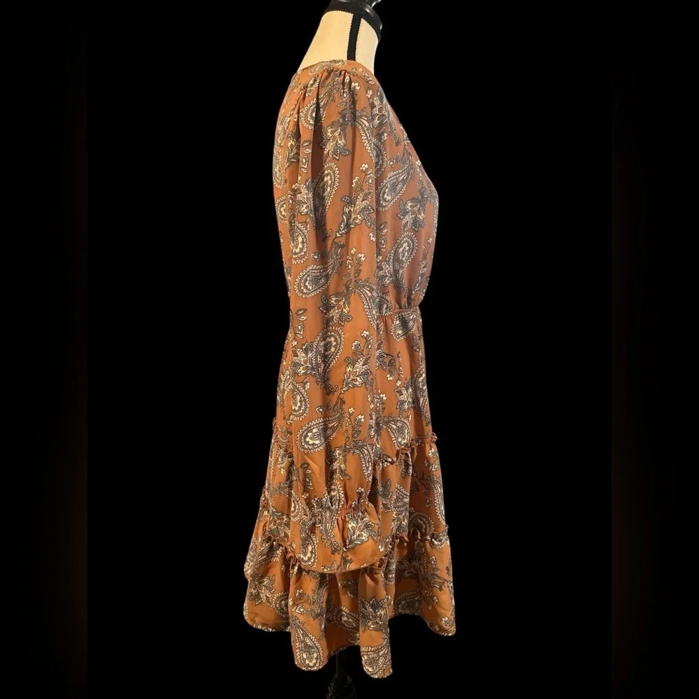 Inspired Hearts Long Sleeve Paisley Dress - Brown
